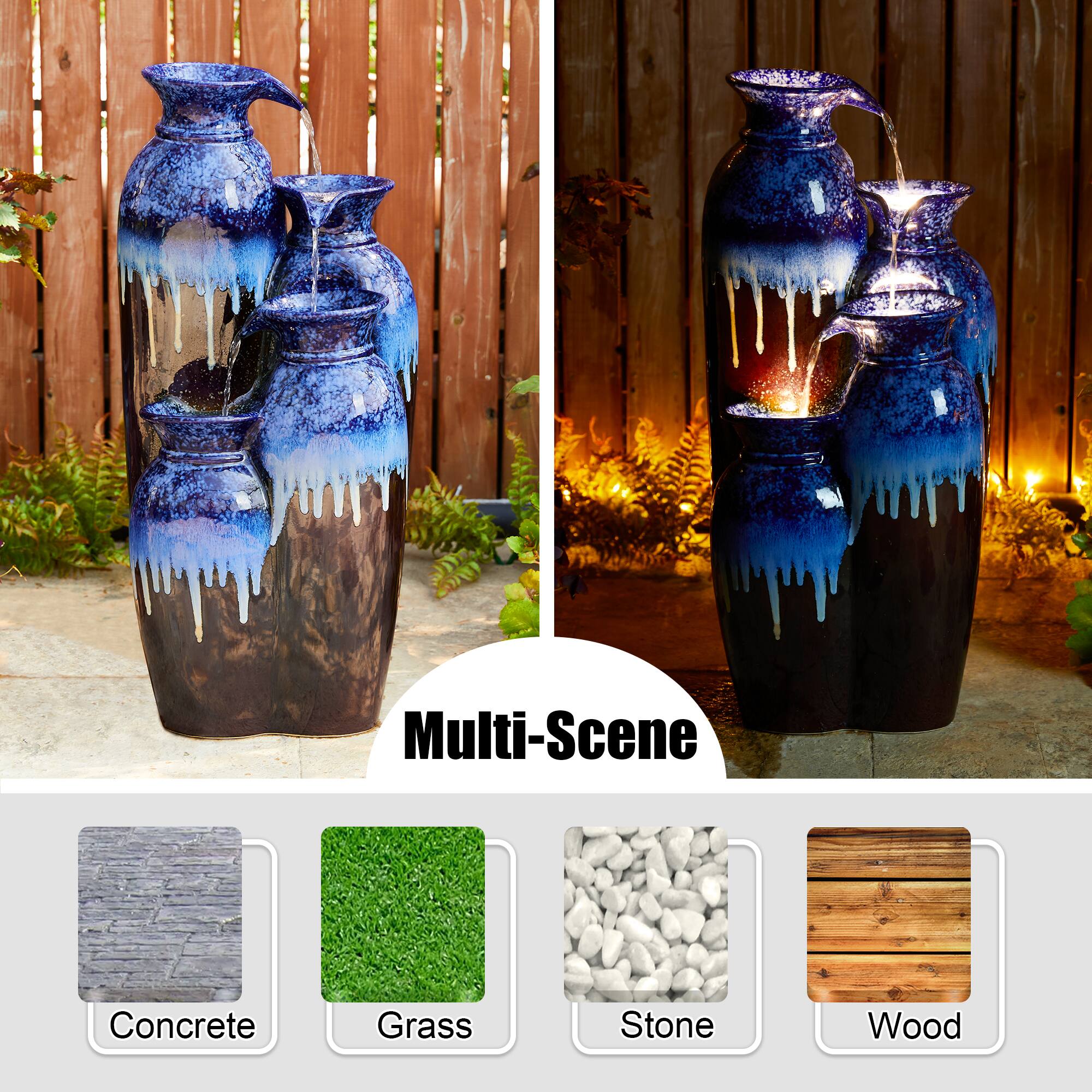 Glitzhome® 30.75" 4-Tier LED Reactive Glaze Ceramic Vase Outdoor Floor Fountain